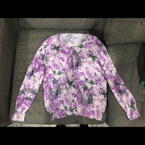 Jcrew cardigan in purple hydrangea print